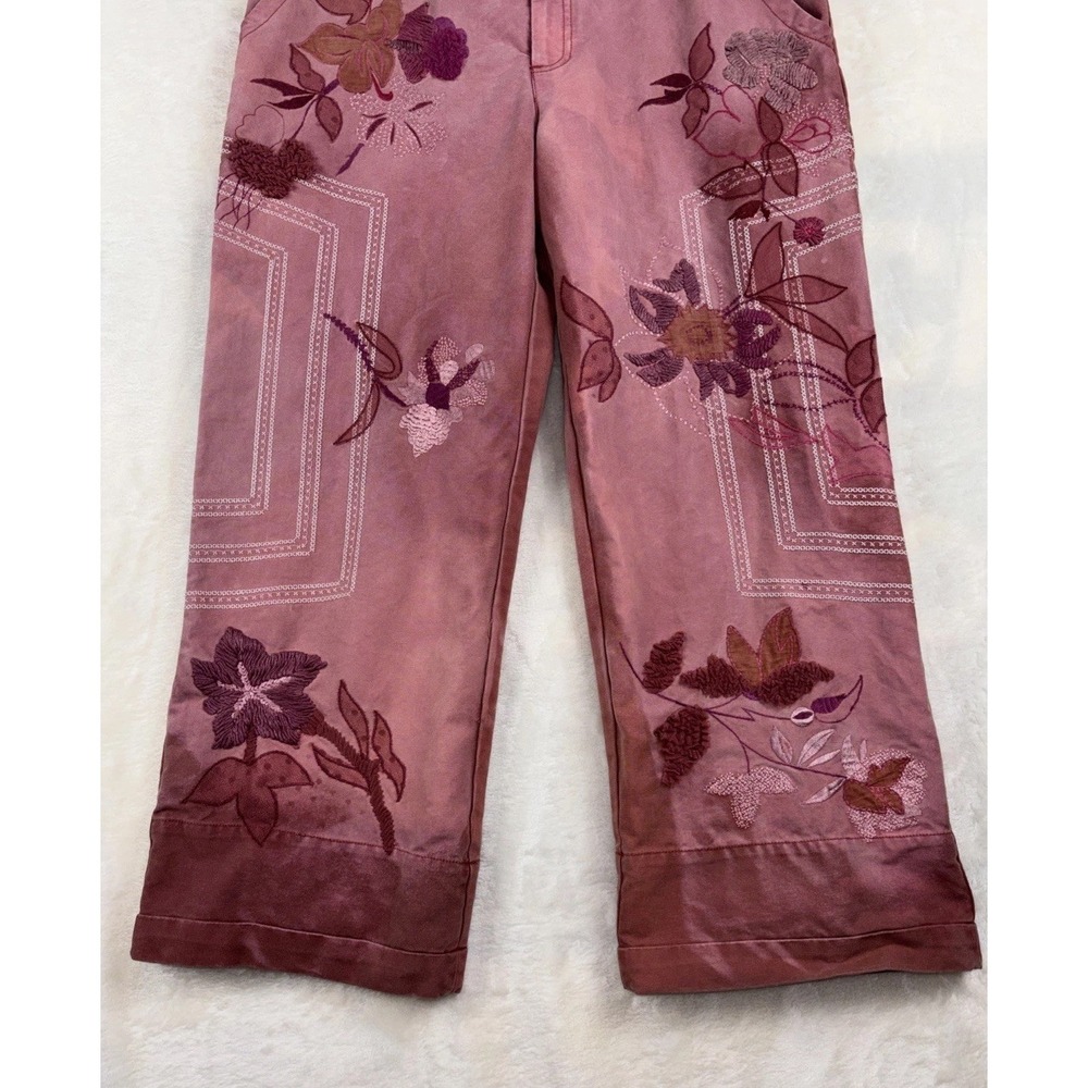 Free People We The Free Electric Sands Floral Embroidered Cropped Pants 8 Auburn - Picture 5 of 13